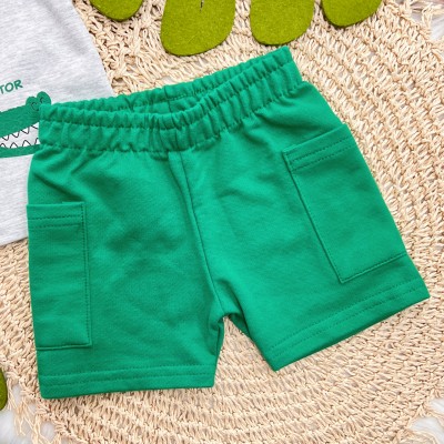 Conj. Camiseta Turtle, Monkey and Alligator e Bermuda - Mescla e Verde